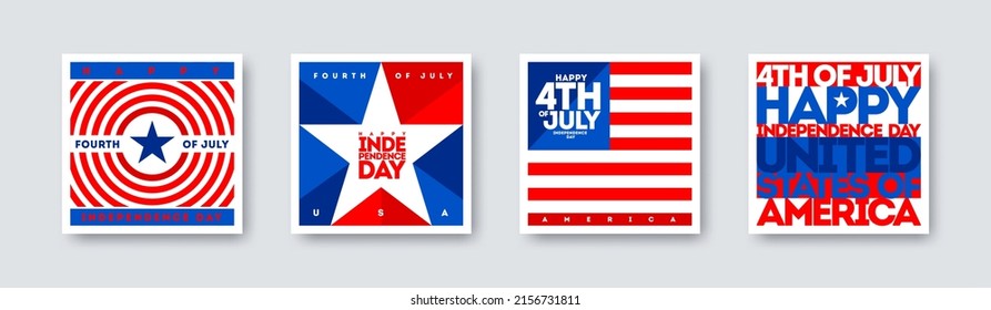 Set of USA Independence day greeting card. 4th of july celebration banner. American holiday background. Vector illustration.