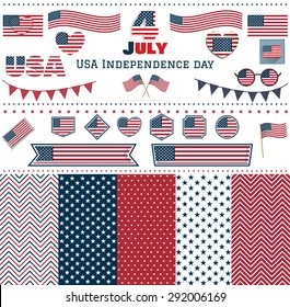 Set of USA Independence day patterns. Love USA, America. Happy Independence Day, July 4th - Fourth of July, American Flag Vector