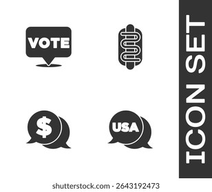 Set USA Independence day, Vote, Coin money with dollar and Hotdog sandwich icon. Vector