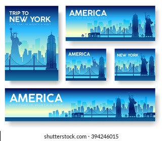 Set of USA landscape country ornament travel tour concept. Culture traditional, flyer, magazine, book, poster, abstract, element. Vector decorative ethnic greeting card or invitation design 