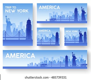 Set of USA landscape country ornament travel tour concept. Culture traditional, flyer, magazine, book, poster, abstract, element. Vector decorative ethnic greeting card or invitation design 