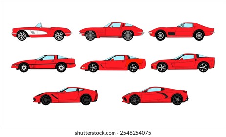 Set of USA Legendary Sport Car Coupe Vector Speed Heritage History Classic Power