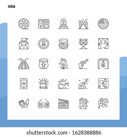 Set of Usa Line Icon set 25 Icons. Vector Minimalism Style Design Black Icons Set. Linear pictogram pack.