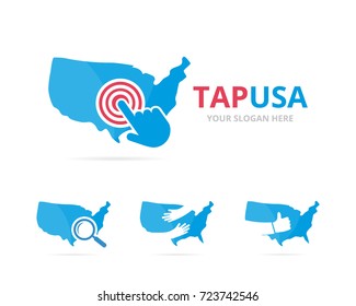 Set of usa logo combination. America and cursor symbol or icon. Unique united state and digital logotype design template.