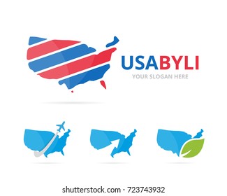 Set of usa logo combination. America and country symbol or icon. Unique united state logotype design template.