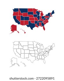 set of USA Map with states isolated on white background
