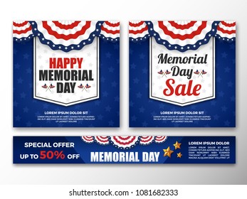 Set of USA Memorial Day Background. USA Flag Banner with Copy Space. Vector illustration