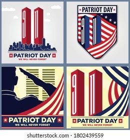 Set of USA Patriot day poster design template. Vector illustration.