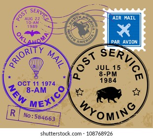 Set Of USA Post Stamp Symbols, Vector Illustration