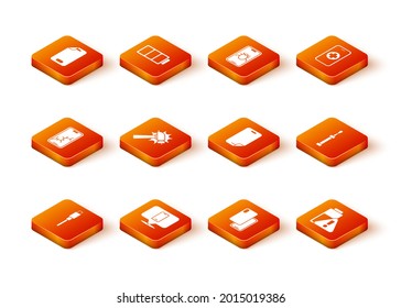 Set USB cable cord, Phone repair service, Mobile with broken screen, Hammer, Smartphone, Glass protector, battery charge and Screwdriver icon. Vector