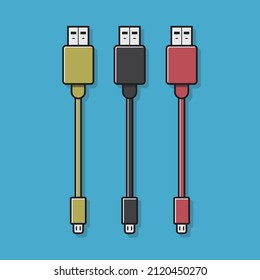 Set of USB cable icon. Electric charger vector illustration. Connector cable for mobile phone and computer