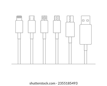 Conjunto de iconos de cable USB, cargador de teléfono móvil, ilustración vectorial.