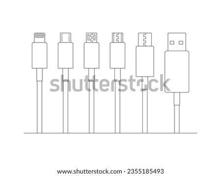 Set of USB cable icons, Mobile phone charger, Vector illustration.