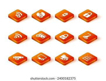 Configure la unidad flash USB con bloqueo, bloqueo en monitor, conexión inalámbrica bloqueada, tarjeta de crédito, carpeta FTP e icono de marca de verificación. Vector