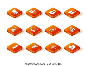 Set USB flash drive with lock, Scooter, Smartphone, Lock monitor, Electric scooter and Retro wall watch icon. Vector