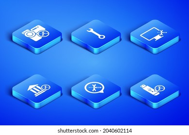 Set USB flash drive service, Video camera, Location, Bank building, Wrench and Computer monitor icon. Vector