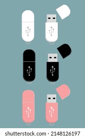 Set von USB-Flash-Laufwerken, weiß, schwarz und rosa