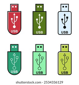 Conjunto de tecnologia de ícone USB, sinal de dispositivo de conexão, símbolo eletrônico portátil, mídia de ilustração vetorial .