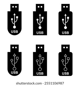 Conjunto de tecnologia de ícone USB, sinal de dispositivo de conexão, símbolo eletrônico portátil, mídia de ilustração vetorial .