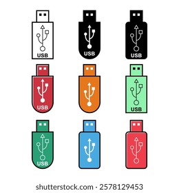 Set of USB icon technology, connect device sign, electronic portable symbol ,vector illustration media .