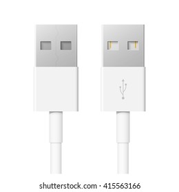 set of usb interface cables isolated on white background. vector universal serial bus 3d icons design. computer peripherals connector or smartphone recharge supply