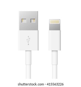 set of usb interface cables isolated on white background. vector universal serial bus 3d icons design. computer peripherals connector or smartphone recharge supply