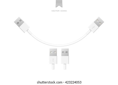 set of usb interface cables isolated on white background. vector universal serial bus 3d icons design. computer peripherals connector or smartphone recharge supply