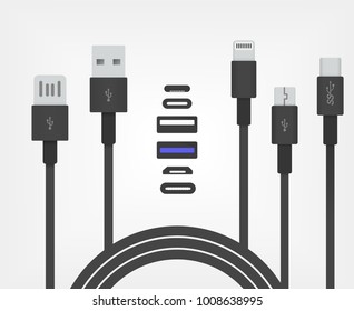 Set of USB and Lightning interfaces.