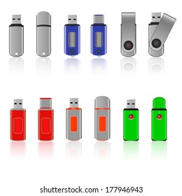 Set of usb pen drive with reflection