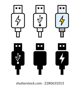 Set of USB plug cable icon technology, connect device sign, electronic portable symbol ,vector illustration media .