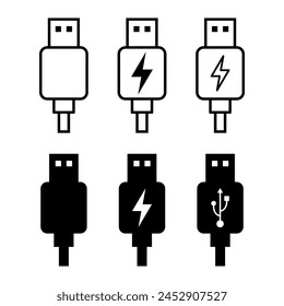 Set of USB plug cable icon technology, connect device sign, electronic portable symbol ,vector illustration media .