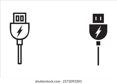 Set of USB plug cable icon technology, connect device sign, electronic portable symbol ,vector illustration media .
