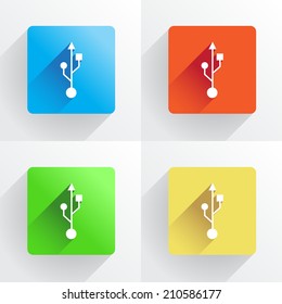 Set of USB symbol icons in flat style