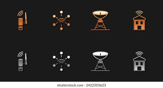 Set Usb wireless adapter, Network, Satellite dish and Smart home with wi-fi icon. Vector