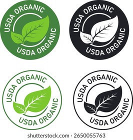 Set of USDA Organic Logo Official Organic Certification Badge Vector Template Illustration