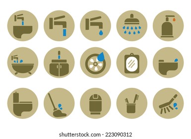 Set of useful, flat bathroom icons.