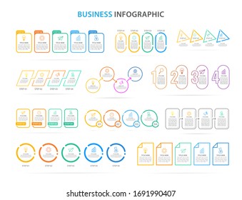 conjunto de diseño plano infográfico útil con líneas circulares, triángulo, cuadrado y otros. diseño moderno. ilustración vectorial