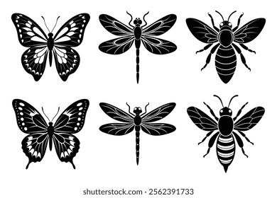 Set of Useful Insect Silhouette Vector Illustration