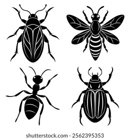 Set of Useful Insect Silhouette Vector Illustration