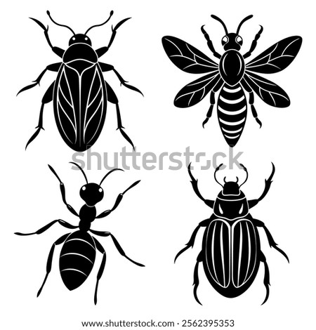 Set of Useful Insect Silhouette Vector Illustration