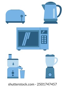 Set of useful kitchen appliances for making breakfast, home appliances for cooking vector illustration 