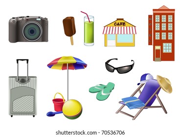 Set of useful for vacation things.