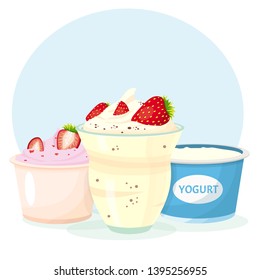 set of useful yogurts vector illustration