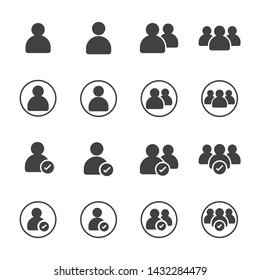 Set of User and accepting friend with correct symbol and round for Accounting, Profile, Administrator,Social Media, Mobile apps, internet web, etc. Outline Icon - Vector illustration EPS 10