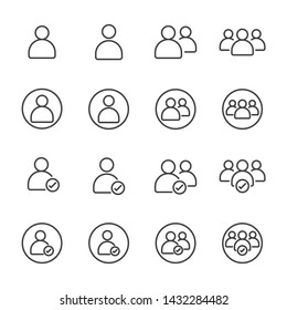 Set of User and accepting friend with correct symbol and round for Accounting, Profile, Administrator,Social Media, Mobile apps, internet web, etc. Outline Icon - Vector illustration EPS 10