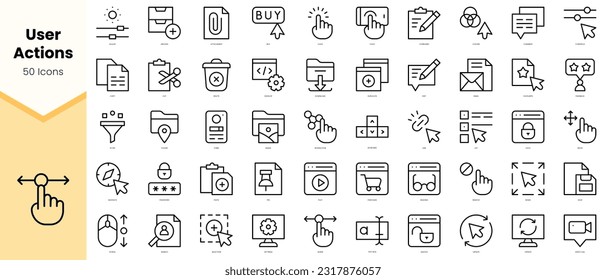 Set of user actions Icons. Simple line art style icons pack. Vector illustration