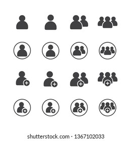 Set of User and add friend for Accounting, Profile, Administrator,Social Media, Mobile apps, internet web, etc. flat solid Icon - Vector illustration EPS 10