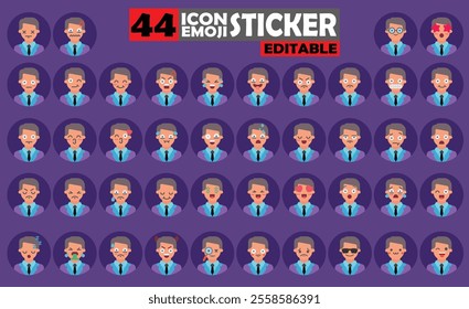 Set of User Avatar Businessman Emoji Sticker Icon Set – Expressive Cartoon Faces Businessman for Social Media, Apps, and Creative Designs