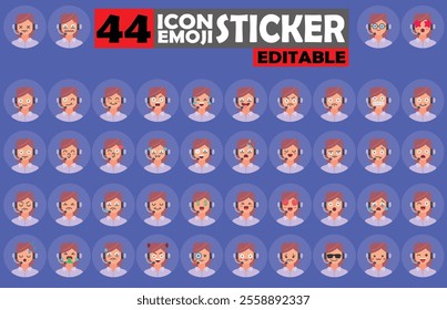 Set of user Avatar Call Center Agent Emoji Sticker Icon Set – Expressive Cartoon Faces Call Center Agent for Social Media, Apps, and Creative Designs