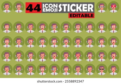 Set of user Avatar Call Center Agent Emoji Sticker Icon Set – Expressive Cartoon Faces Call Center Agent for Social Media, Apps, and Creative Designs